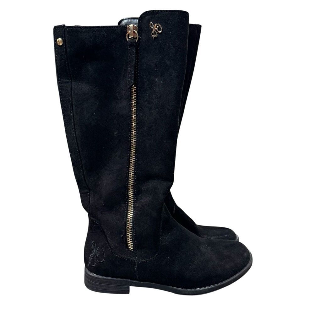 Sam Edelman Knee High Riding Boots Size 12 Black Faux Suede Zipper Equestrian